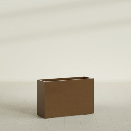 Potsdam Rectangular Planter in Metallic Bronze, 48"L × 16"D × 32"H, shown empty