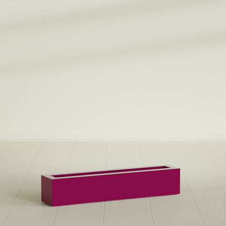 Salon Box Planter in Gloss Eggplant, 42" Long, shown empty