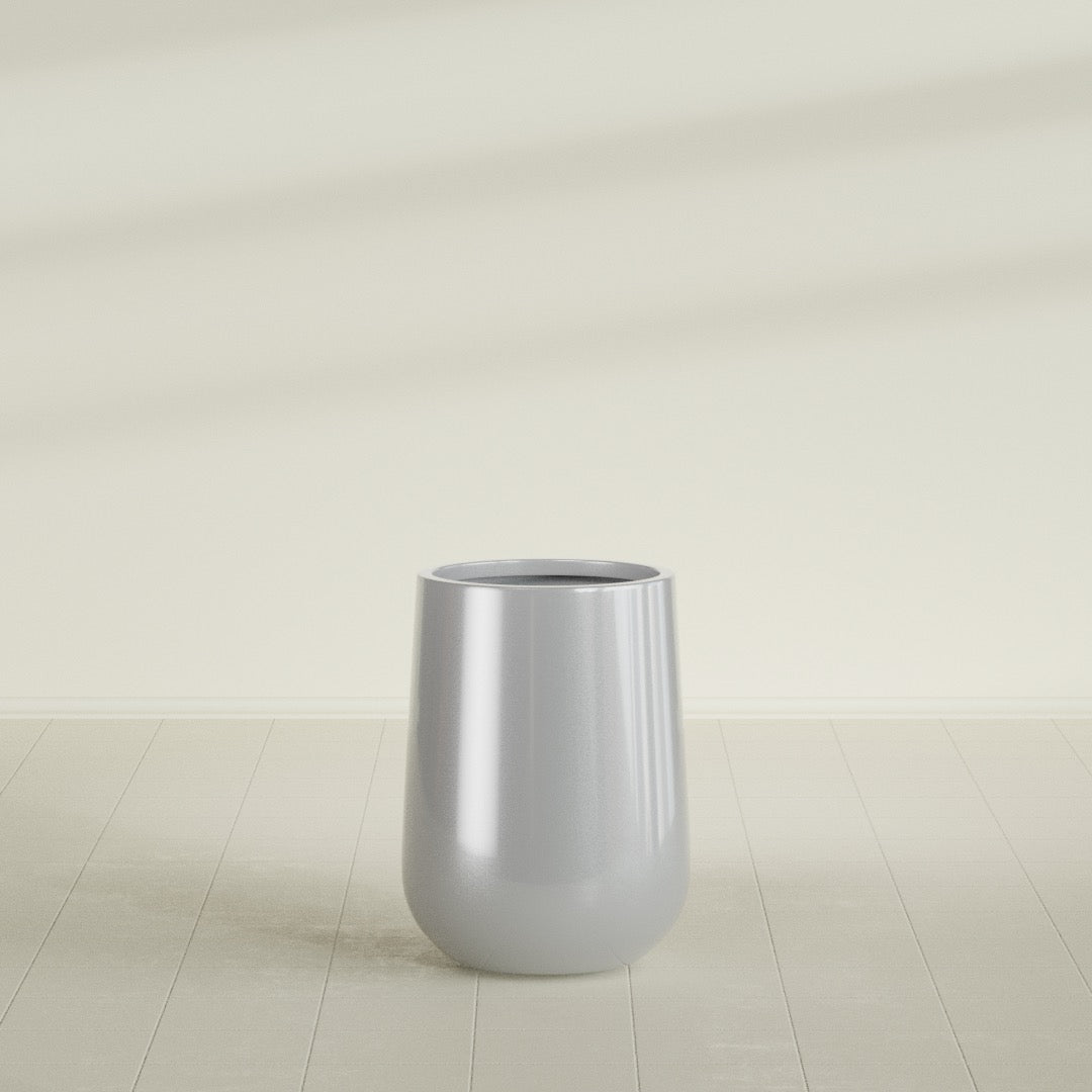 Hayden Urn Planter in Metallic Silver, 15"Diam × 23"H, shown empty