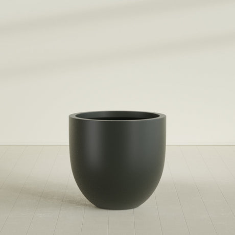 Alzira Bowl Planter in Matte Charcoal, 36"D × 34"H, shown empty