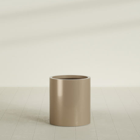 Rio Grande Cylinder Planter in Gloss Metallic Gold, 18"D × 20"H, shown empty