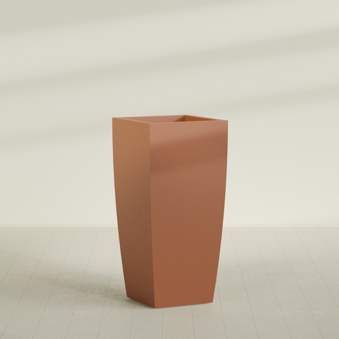 Toulan Tapered Square Planter in Matte Terra Cotta, 28"W × 60"H, shown empty