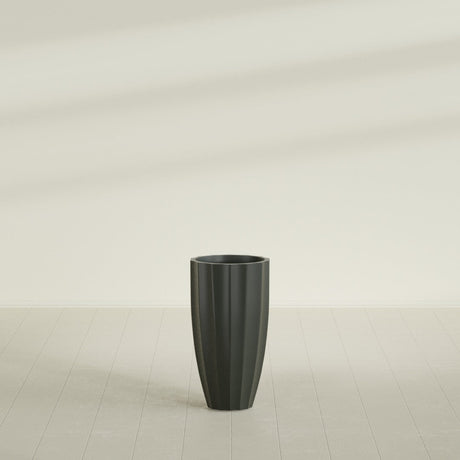 San Jose Tall Fluted Planter in Matte Charcoal, 16"D × 30"H, shown empty