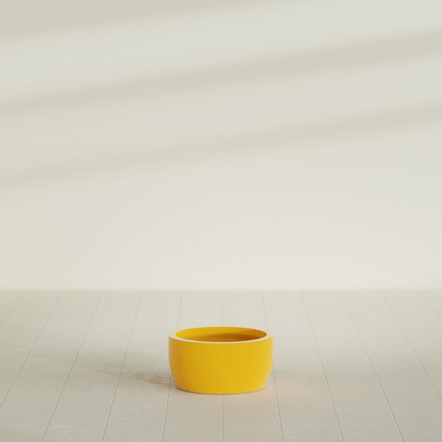 Casablanca Bowl Planter in Gloss Saffron, 20"D × 10"H, shown empty