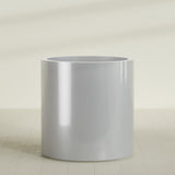 Rio Grande Cylinder Planter in Metallic Silver, 30"D × 32"H, shown empty