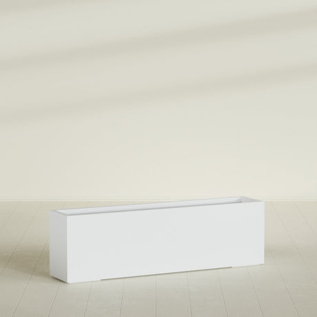 Miami Narrow Rectangular Planter in Gloss Bright White, 60"L × 12"D × 18"H, shown empty