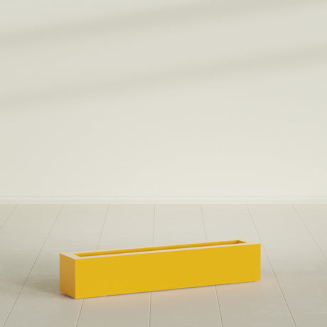 Salon Box Planter in Gloss Saffron, 42" Long, shown empty
