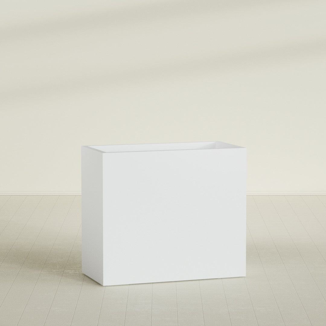 Darwin Rectangular Planter in Gloss Bright White, 48"L × 24"D × 42"H, shown empty