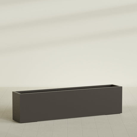 Miami Narrow Rectangular Planter in Matte Dark Brown, 72"L × 12"D × 18"H, shown empty