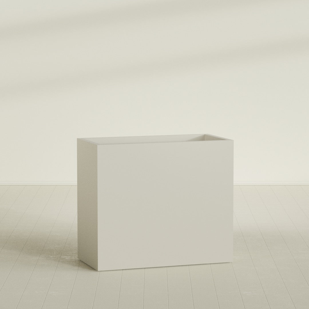 Darwin Rectangular Planter in Satin Beige, 48"L × 24"D × 42"H, shown empty