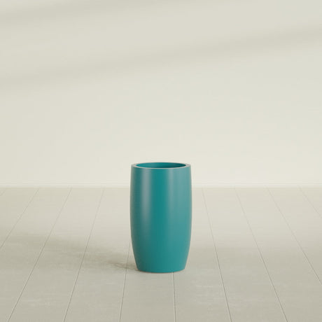 Lisbon tall round tapered fiberglass planter in Satin Seafoam Green, 14 in diameter, 25 in high, shown empty