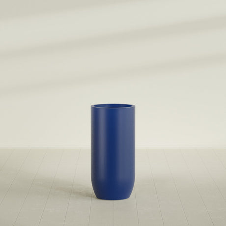 Saint Tropez Bullet Round Planter in Matte Cobalt Blue, 24"D × 50"H, shown empty