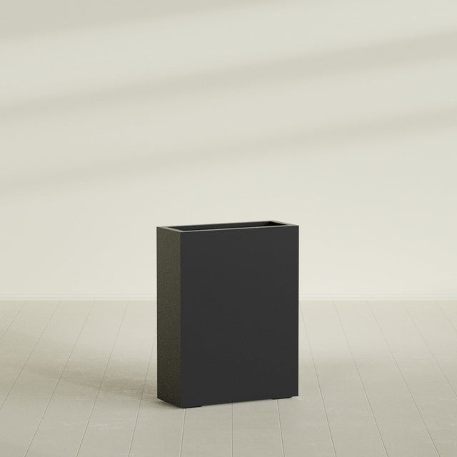 Amesbury Narrow Rectangular Planter in Matte Black, 24"L × 10"D × 32"H, shown empty