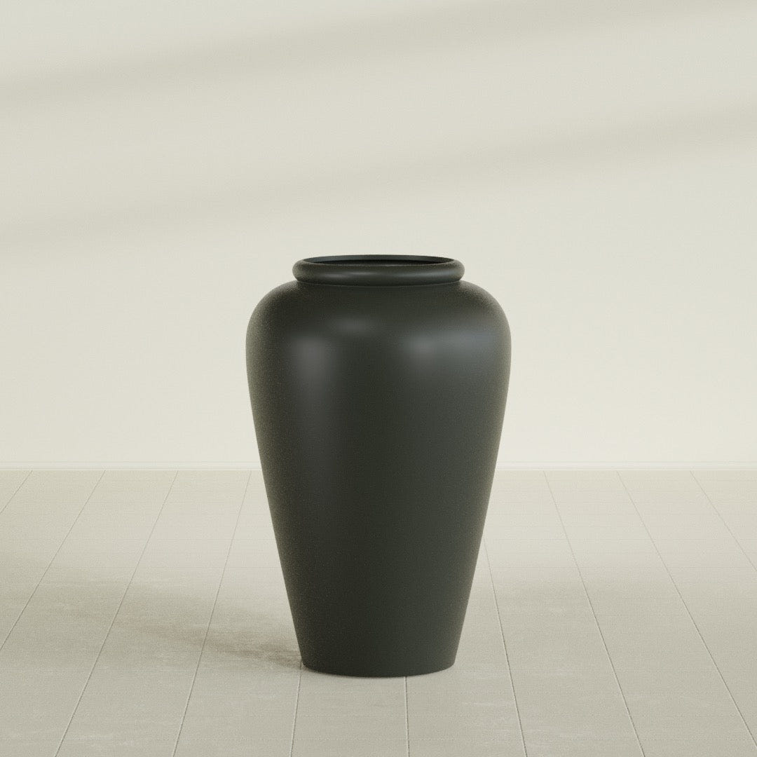 Barà Jar Planter in Matte Charcoal, 24"D × 37"H, shown empty