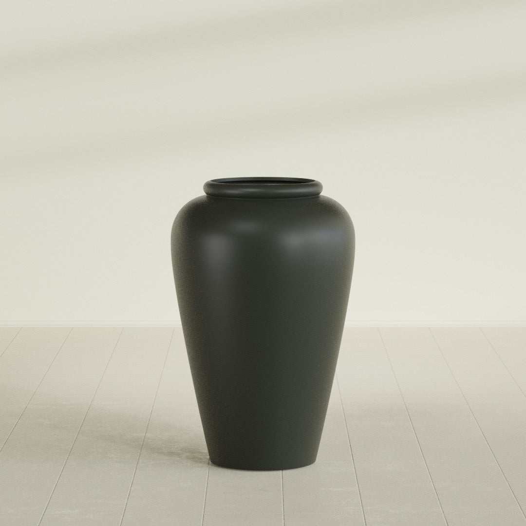Barà Jar Planter in Matte Charcoal, 24"D × 37"H, shown empty