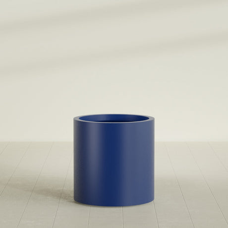 Rio Grande Cylinder Planter in Matte Cobalt Blue, 22"D × 22"H, shown empty