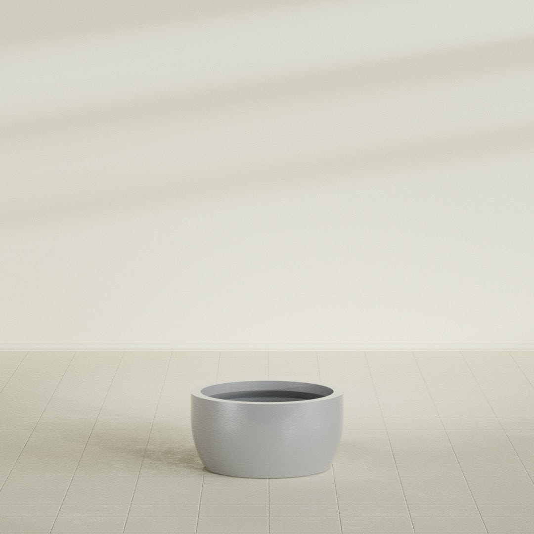 Casablanca Bowl Planter in Metallic Silver, 24"D × 12"H, shown empty