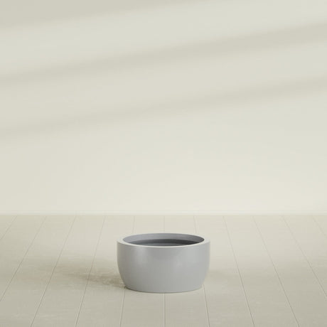 Casablanca Bowl Planter in Metallic Silver, 24"D × 12"H, shown empty