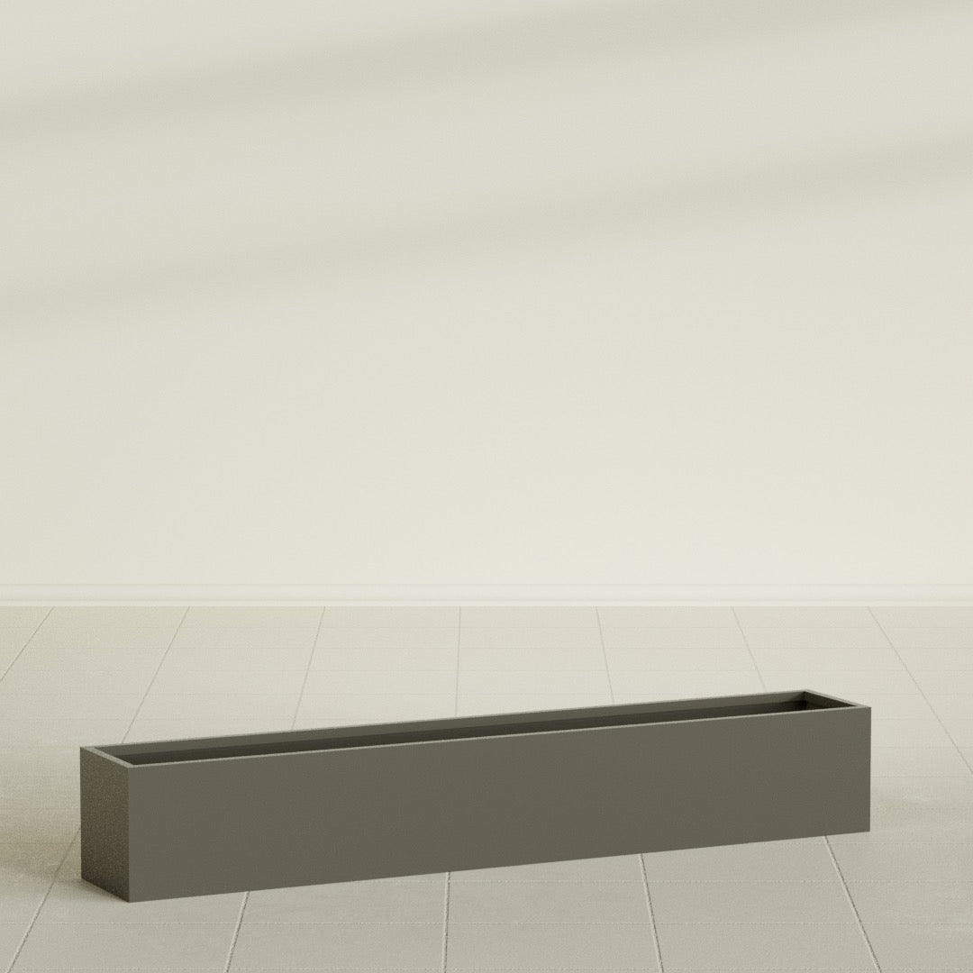 Monaco Rectangle Planter in Matte Bronze, 44"L, shown empty