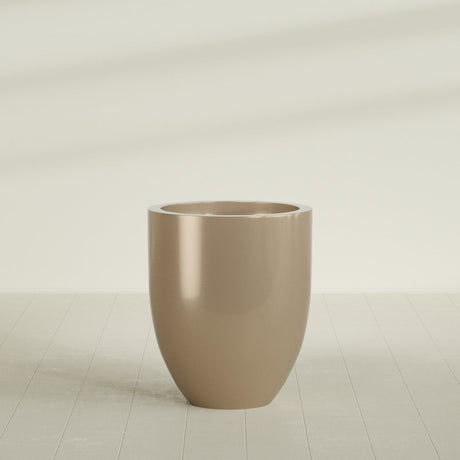 Valencia Tapered Round Planter in Gloss Metallic Gold, 27"D × 31"H, shown empty