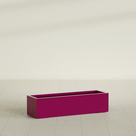 Cuba Low Rectangular Planter in Gloss Eggplant, 48"L × 14"D × 12"H, shown empty