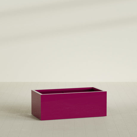 Torino Wide Rectangular Planter in Gloss Eggplant, 48"L × 24"D × 18"H, shown empty