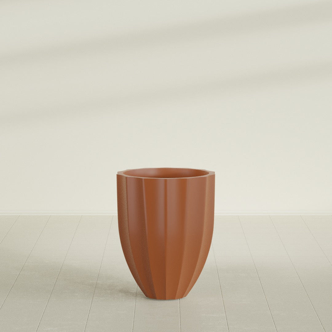 Alicante Fluted Planter in Matte Terra Cotta, 22"D × 27"H, shown empty