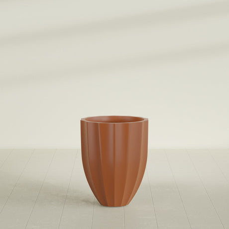 Alicante Fluted Planter in Matte Terra Cotta, 22"D × 27"H, shown empty