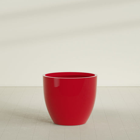 Wannsee Round Planter in Gloss Red, 44"D × 39"H, shown empty