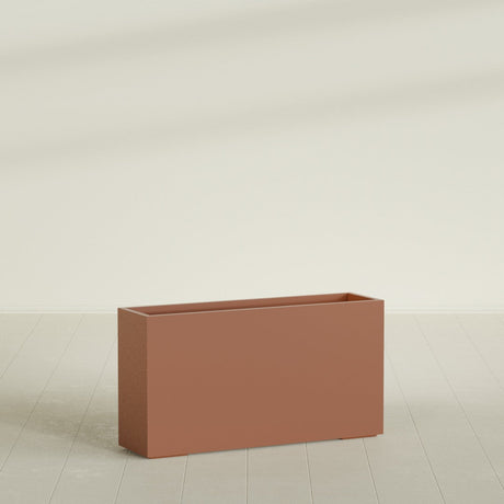 Potsdam Rectangular Planter in Matte Terra Cotta, 60"L × 16"D × 32"H, shown empty