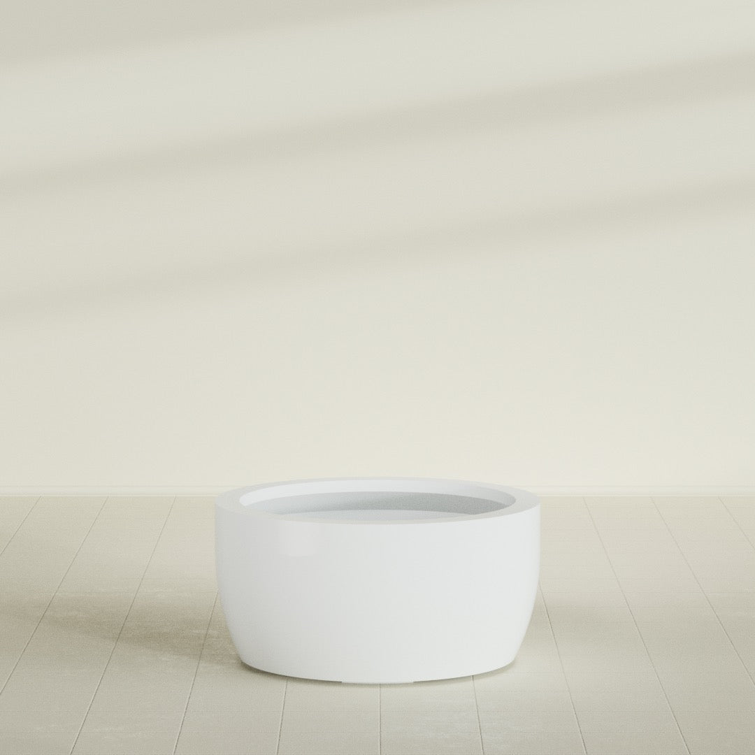 Casablanca Bowl Planter in Matte Bright White, 36"D × 18"H, shown empty