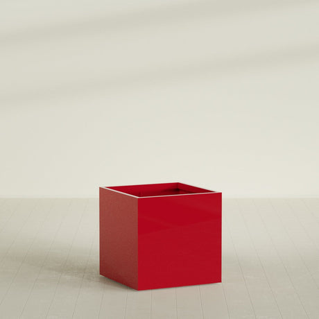 Montroy Cube Planter in Gloss Red, 36", shown empty