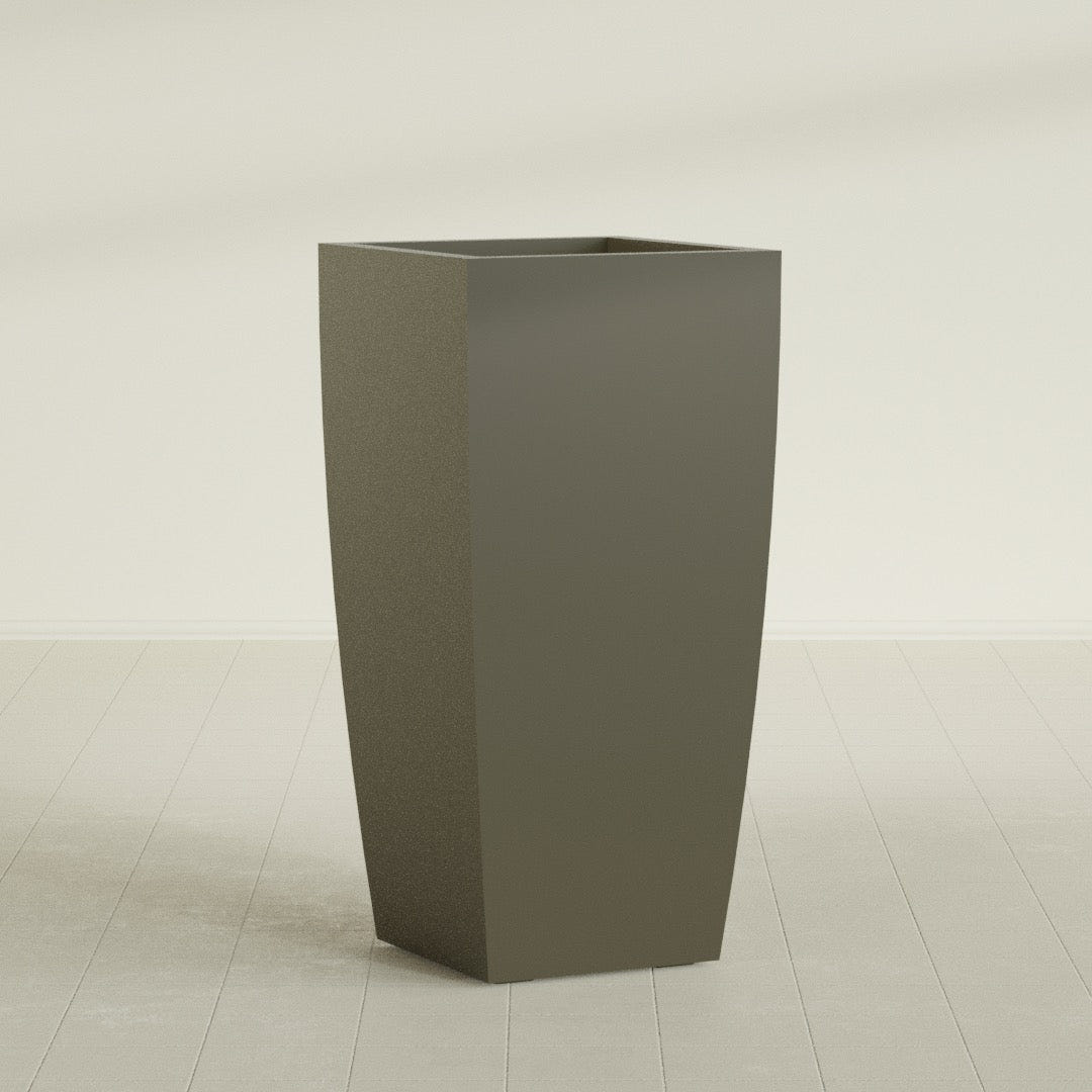 Toulan Tapered Square Planter in Matte Bronze, 23"W × 48"H, shown empty
