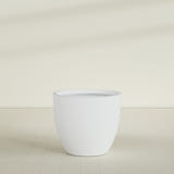 Wannsee Round Planter in Gloss Bright White, 44"D × 39"H, shown empty