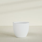 Wannsee Round Planter in Gloss Bright White, 44"D × 39"H, shown empty