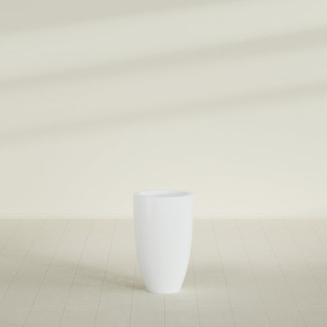Brannan Tapered Round Planter in Matte Bright White, 18"D × 29"H, shown empty