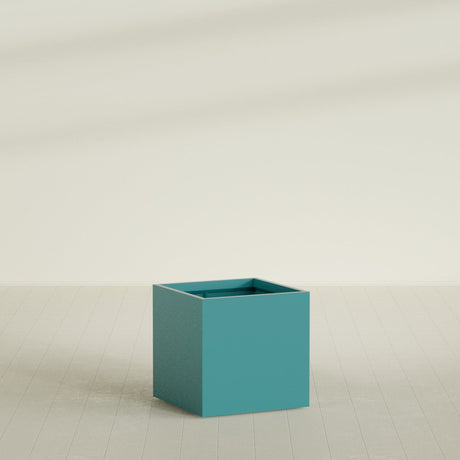 Montroy Cube Planter in Satin Seafoam Green, 32", shown empty