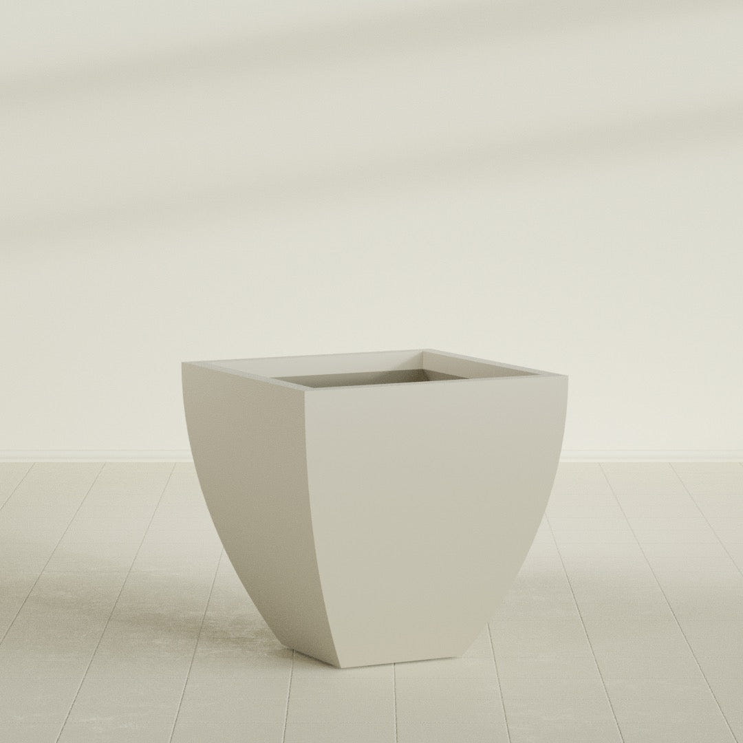 Lima Tapered Square Planter in Satin Beige, 30", shown empty