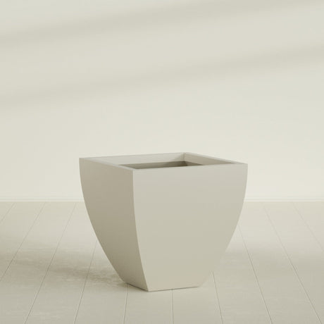 Lima Tapered Square Planter in Satin Beige, 30", shown empty