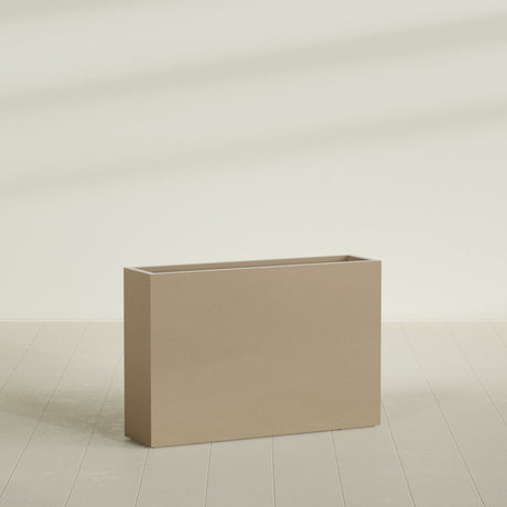 Delray Rectangular Planter in Gloss Metallic Gold, 48"L × 12"D × 32"H, shown empty