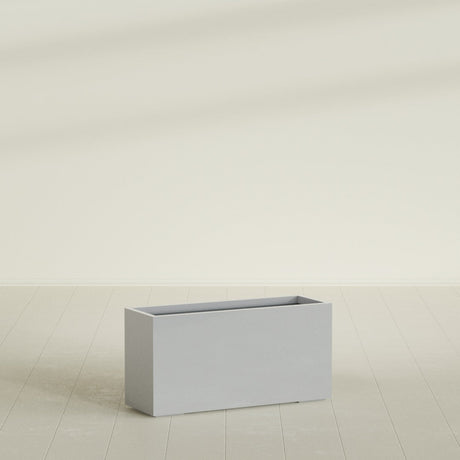 Tolga Rectangular Planter in Metallic Silver, 48"L × 16"D × 24"H, shown empty