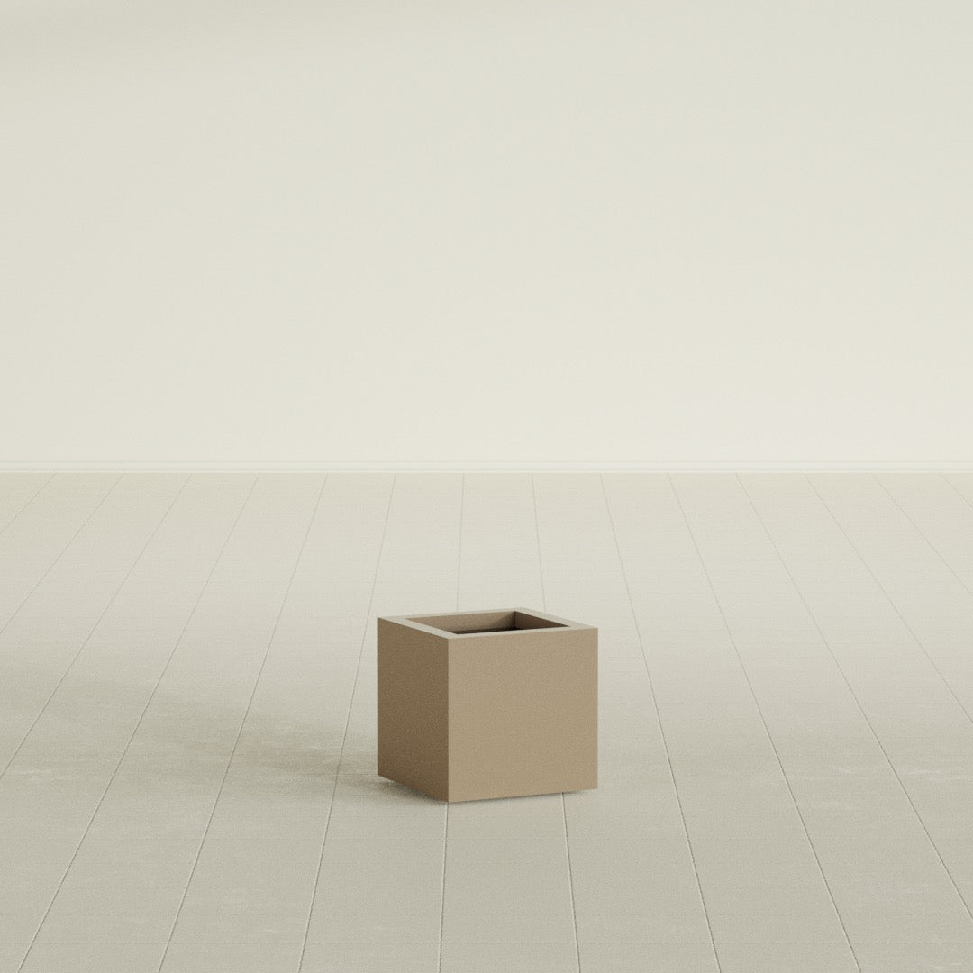 Montroy Cube Planter in Gloss Metallic Gold, 12", shown empty