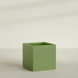 Montroy Cube Planter in Satin Green, 40", shown empty
