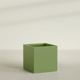 Montroy Cube Planter in Satin Green, 40", shown empty