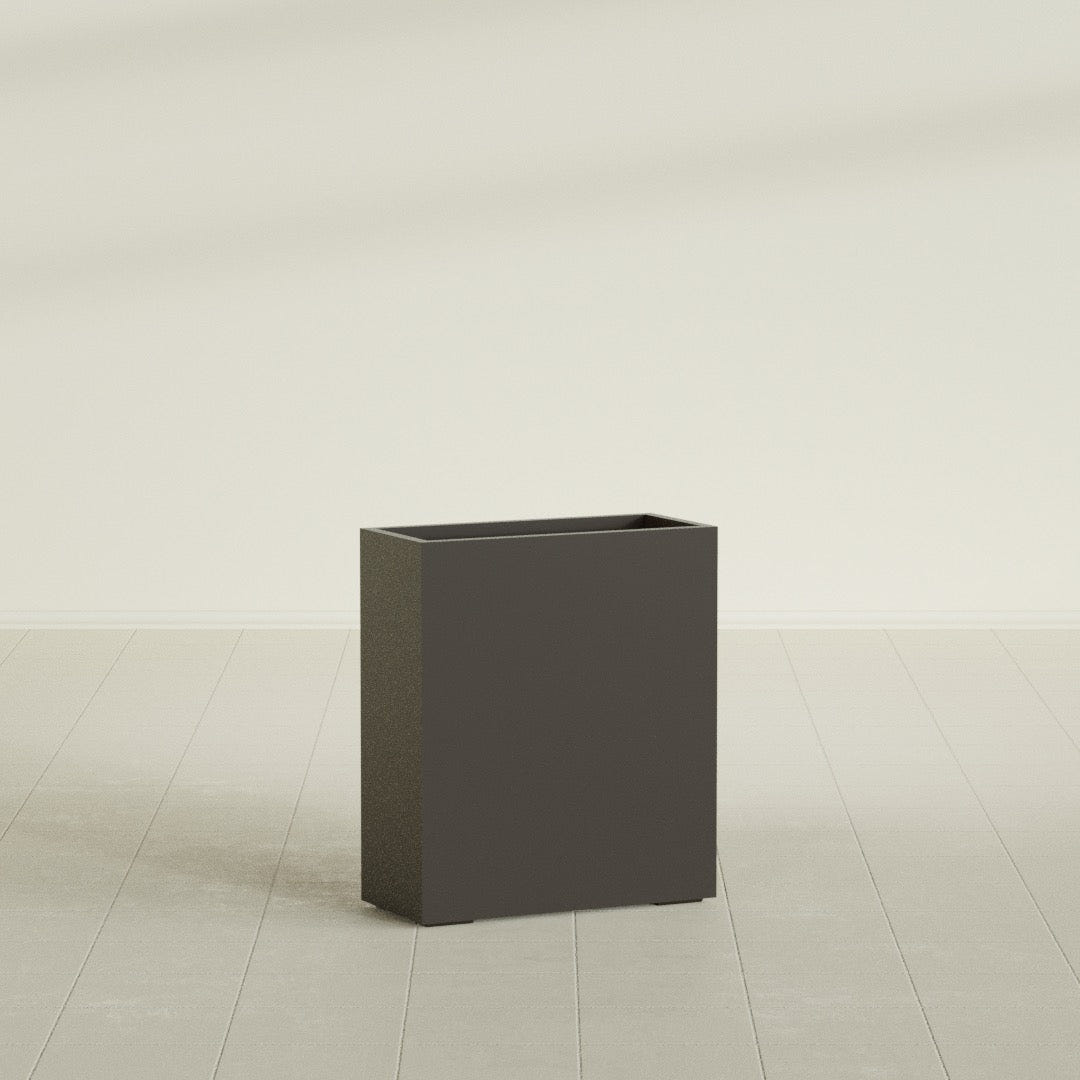 Perth Rectangular Planter in Matte Dark Brown, 36"L × 16"D × 42"H, shown empty