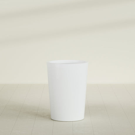 Tegel Round Tapered Planter in Matte Bright White, 22"D × 30"H, shown empty