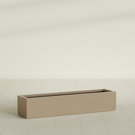 Cuba Low Rectangular Planter in Gloss Metallic Gold, 60"L × 14"D × 12"H, shown empty