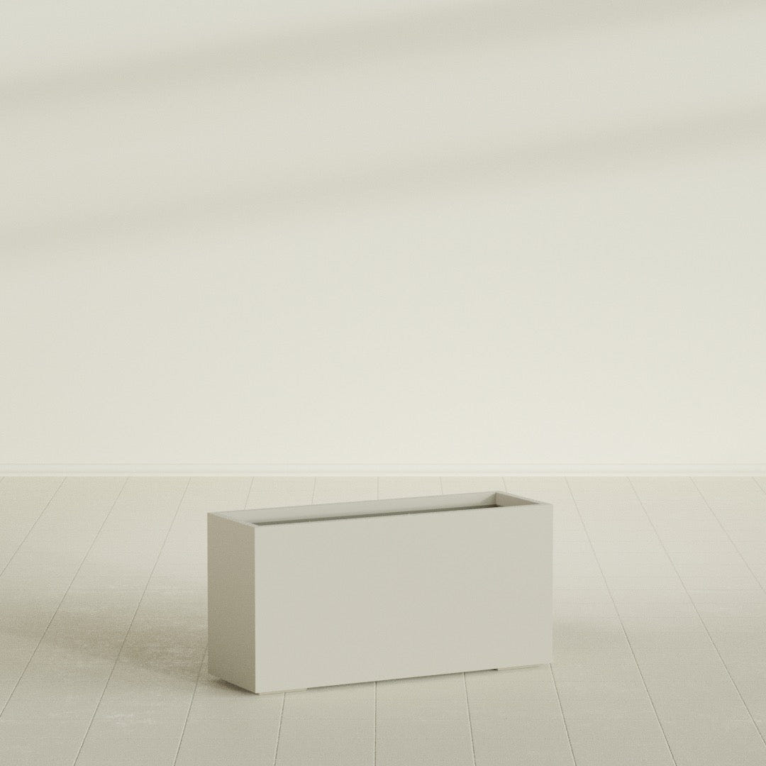 Tolga Rectangular Planter in Satin Beige, 48"L × 16"D × 24"H, shown empty