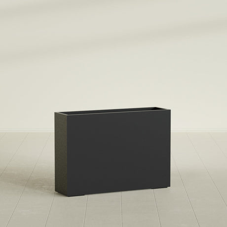 Perth Rectangular Planter in Matte Black, 60"L × 16"D × 42"H, shown empty