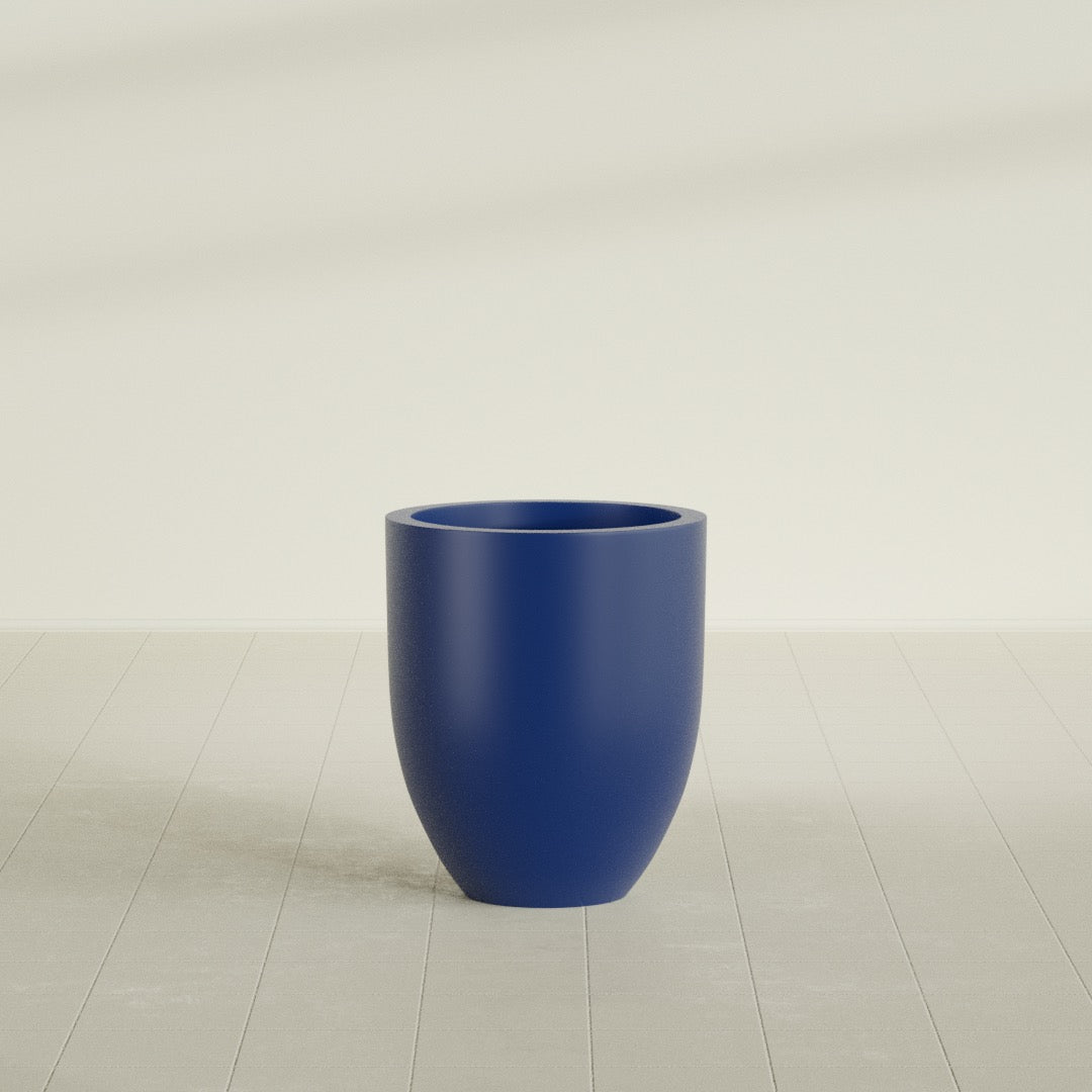 Valencia Tapered Round Planter in Matte Cobalt Blue, 20"D × 23"H, shown empty
